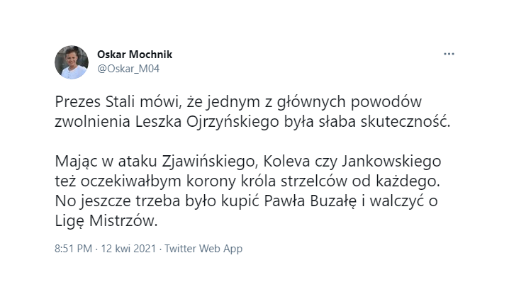 POWÓD ZWOLNIENIA Leszka Ojrzyńskiego ze Stali Mielec!